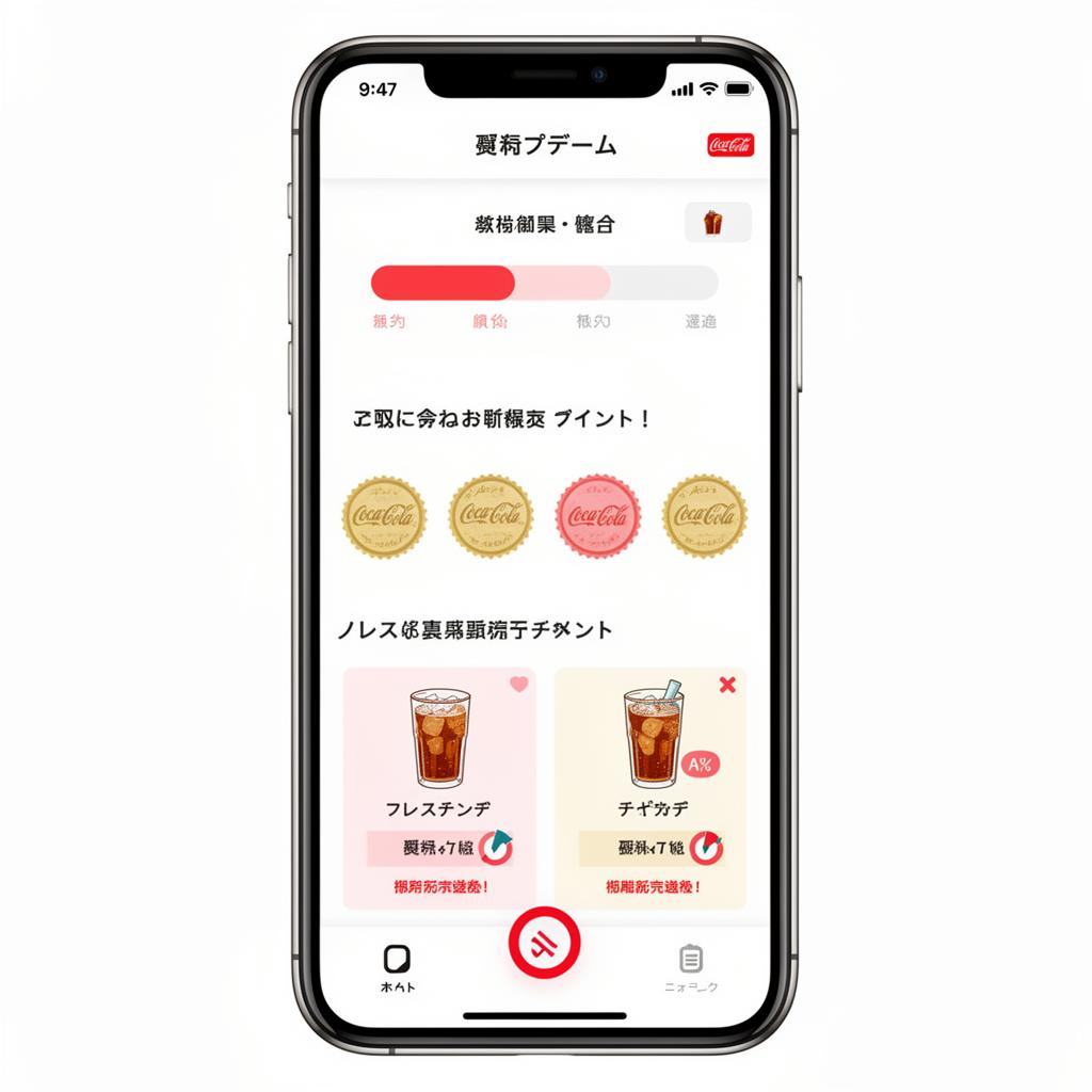 Coke ON app loyalty interface with stamps and drink tickets