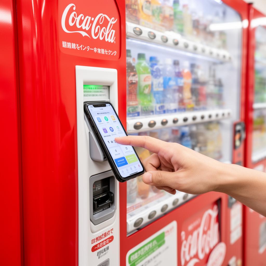 Cashless payment via smartphone at Coca-Cola vending machine